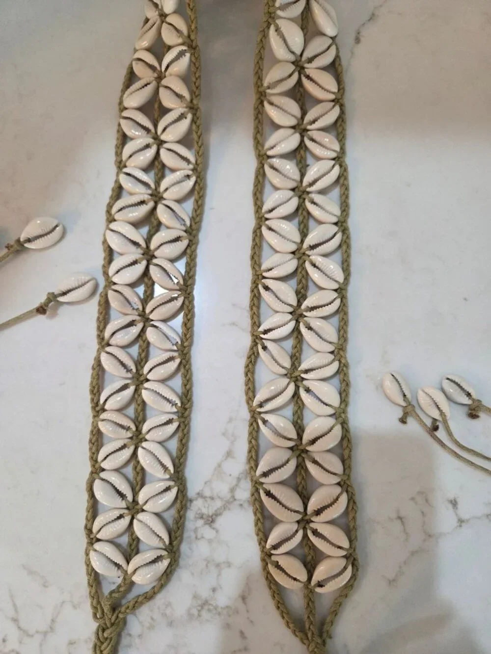 VTG Handmade Boho Macrame Cowrie Shell Belt OS‎ Tan Braided Tie Waist Artisan